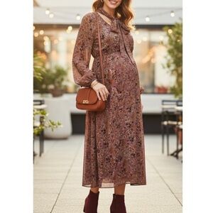 The Isabella Maternity Dress PIETRO BRUNELLI MATERNITY Medium Maxi Sheer Tie